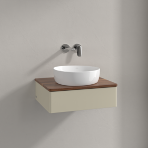 Meuble vasque Villeroy &amp; Boch Antao K07012HJ 60 x 19 x 50 cm, plan vasque couleur noyer chaud, laque mate gris soie