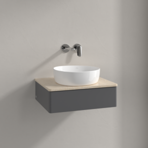 Meuble vasque Villeroy &amp; Boch Antao K07013GK 60 x 19 x 50 cm, plan vasque couleur Botticino, laque anthracite mate