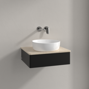 Villeroy &amp; Boch Antao vanity unit K07013PD 60x19x50cm, washbasin top color botticino, black matt lacquer