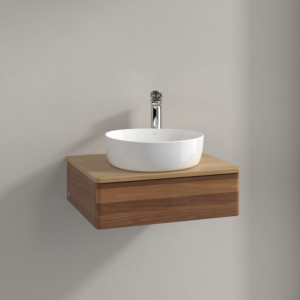 Meuble vasque Villeroy &amp; Boch Antao K07051HM 60 x 19 x 50 cm, percé pour robinetterie, plan vasque couleur chêne miel, noyer chaud