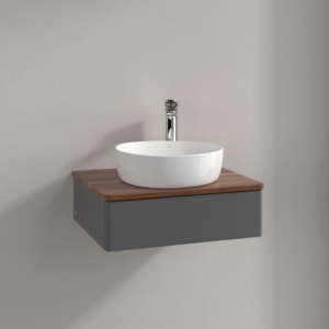 Meuble vasque Villeroy &amp; Boch Antao K07052GK 60 x 19 x 50 cm, percé pour robinetterie, plan vasque couleur noyer chaud, laque anthracite mate