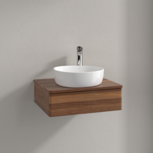 Meuble vasque Villeroy &amp; Boch Antao K07052HM 60x19x50cm, percé pour robinetterie, plan vasque couleur noyer chaud, noyer chaud