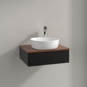 Villeroy &amp; Boch Antao vanity unit K07052PD 60x19x50cm, tap hole, washbasin top color warm walnut, black matt lacquer