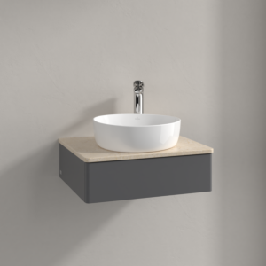 Meuble vasque Villeroy &amp; Boch Antao K07053GK 60 x 19 x 50 cm, percé pour robinetterie, plan vasque couleur Botticino, laque anthracite mate