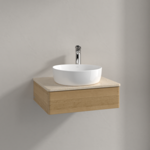 Villeroy &amp; Boch Antao vanity unit K07053HN 60x19x50cm, tap hole, washbasin top color botticino, honey oak