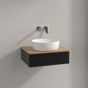 Meuble vasque Villeroy &amp; Boch Antao K07111PD 60 x 19 x 50 cm, plan vasque couleur chêne miel, laque noire mate