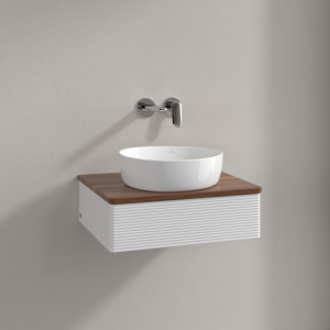Villeroy &amp; Boch Antao vanity unit K07112GF 60x19x50cm, washbasin top color warm walnut, glossy white lacquer