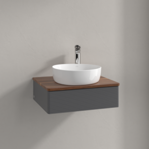 Meuble vasque Villeroy &amp; Boch Antao K07152GK 60 x 19 x 50 cm, percé pour robinetterie, plan vasque couleur noyer chaud, laque anthracite mate