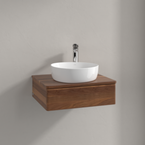 Meuble vasque Villeroy &amp; Boch Antao K07152HM 60x19x50cm, percé pour robinetterie, plan vasque couleur noyer chaud, noyer chaud