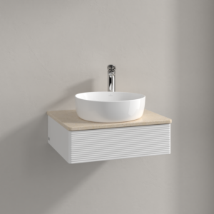 Villeroy und Boch Antao Waschtisch-Unterschrank K07153GF 60x19x50cm, Hahnloch, Waschbeckenplattenfarbe botticino, glossy white lacquer
