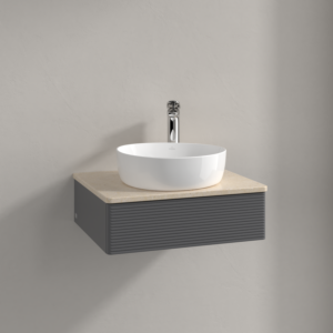 Villeroy und Boch Antao Waschtisch-Unterschrank K07153GK 60x19x50cm, Hahnloch, Waschbeckenplattenfarbe botticino, anthracite matt lacquer