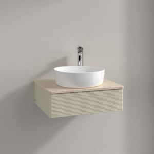 Villeroy und Boch Antao Waschtisch-Unterschrank K07153HJ 60x19x50cm, Hahnloch, Waschbeckenplattenfarbe botticino, silk grey matt lacquer