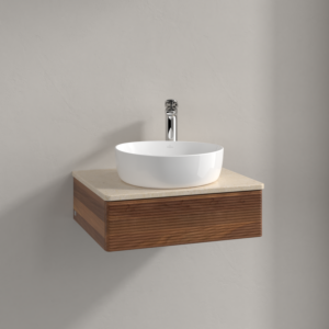Villeroy &amp; Boch Antao vanity unit K07153HM 60x19x50cm, tap hole, washbasin top color botticino, warm walnut