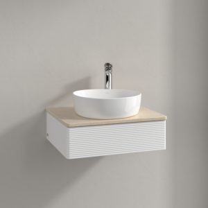 Villeroy und Boch Antao Waschtisch-Unterschrank K07153MT 60x19x50cm, Hahnloch, Waschbeckenplattenfarbe botticino, white matt lacquer