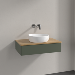 Villeroy &amp; Boch Antao vanity unit K08011HL 80x19x50cm, washbasin top color honey oak, leaf green matt lacquer