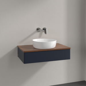 Villeroy und Boch Antao Waschtisch-Unterschrank K08012HG 80x19x50cm, Waschbeckenplattenfarbe warm walnut, midnight blue matt lacquer