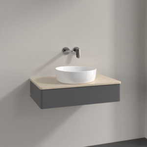 Meuble vasque Villeroy &amp; Boch Antao K08013GK 80 x 19 x 50 cm, plan vasque couleur Botticino, laque anthracite mate
