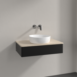 Villeroy &amp; Boch Antao vanity unit K08013PD 80x19x50cm, washbasin top color botticino, black matt lacquer
