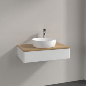 Villeroy und Boch Antao Waschtisch-Unterschrank K08051GF 80x19x50cm, Hahnloch, Waschbeckenplattenfarbe honey oak, glossy white lacquer