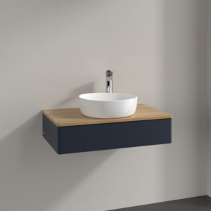 Villeroy und Boch Antao Waschtisch-Unterschrank K08051HG 80x19x50cm, Hahnloch, Waschbeckenplattenfarbe honey oak, midnight blue matt lacquer