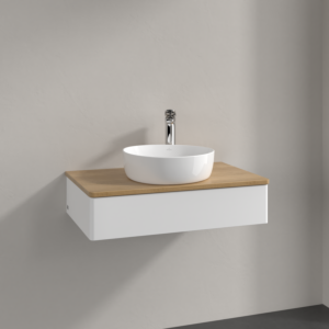 Villeroy und Boch Antao Waschtisch-Unterschrank K08051MT 80x19x50cm, Hahnloch, Waschbeckenplattenfarbe honey oak, white matt lacquer