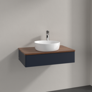 Villeroy und Boch Antao Waschtisch-Unterschrank K08052HG 80x19x50cm, Hahnloch, Waschbeckenplattenfarbe warm walnut, midnight blue matt lacquer