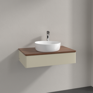 Villeroy und Boch Antao Waschtisch-Unterschrank K08052HJ 80x19x50cm, Hahnloch, Waschbeckenplattenfarbe warm walnut, silk grey matt lacquer