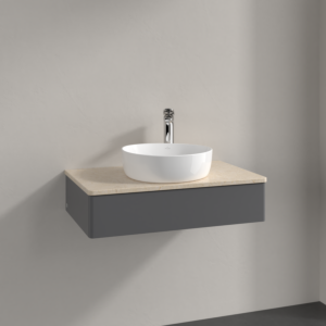 Villeroy und Boch Antao Waschtisch-Unterschrank K08053GK 80x19x50cm, Hahnloch, Waschbeckenplattenfarbe botticino, anthracite matt lacquer
