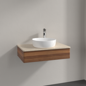 Villeroy &amp; Boch Antao vanity unit K08053HM 80x19x50cm, tap hole, washbasin top color botticino, warm walnut