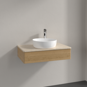 Villeroy &amp; Boch Antao vanity unit K08053HN 80x19x50cm, tap hole, washbasin top color botticino, honey oak
