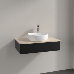 Villeroy &amp; Boch Antao vanity unit K08053PD 80x19x50cm, tap hole, washbasin top color botticino, black matt lacquer