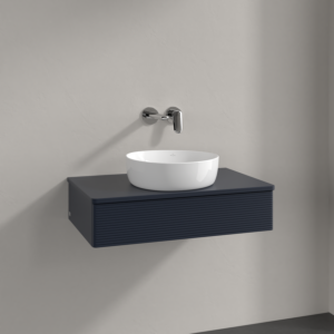 Meuble vasque Villeroy &amp; Boch Antao K08110HG 80x19x50cm, plan vasque laqué, laque mate bleu nuit