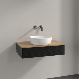 Villeroy &amp; Boch Antao vanity unit K08111PD 80x19x50cm, washbasin top color honey oak, black matt lacquer
