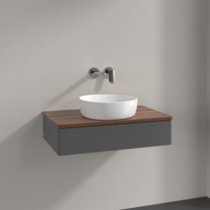 Meuble vasque Villeroy &amp; Boch Antao K08112GK 80 x 19 x 50 cm, plan vasque couleur noyer chaud, laque anthracite mate