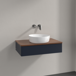 Villeroy &amp; Boch Antao vanity unit K08112HG 80x19x50cm, washbasin top color warm walnut, midnight blue matt lacquer