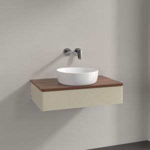 Villeroy &amp; Boch Antao vanity unit K08112HJ 80x19x50cm, washbasin top color warm walnut, silk grey matt lacquer