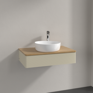Villeroy und Boch Antao Waschtisch-Unterschrank K08151HJ 80x19x50cm, Hahnloch, Waschbeckenplattenfarbe honey oak, silk grey matt lacquer