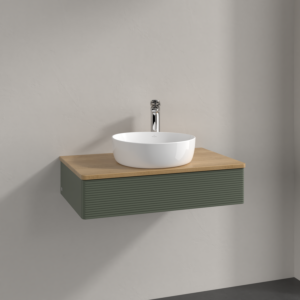Villeroy und Boch Antao Waschtisch-Unterschrank K08151HL 80x19x50cm, Hahnloch, Waschbeckenplattenfarbe honey oak, leaf green matt lacquer