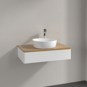 Villeroy und Boch Antao Waschtisch-Unterschrank K08151MT 80x19x50cm, Hahnloch, Waschbeckenplattenfarbe honey oak, white matt lacquer