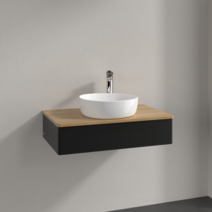 Villeroy und Boch Antao Waschtisch-Unterschrank K08151PD 80x19x50cm, Hahnloch, Waschbeckenplattenfarbe honey oak, black matt lacquer
