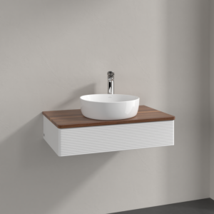 Villeroy &amp; Boch Antao vanity unit K08152GF 80x19x50cm, tap hole, washbasin top color warm walnut, glossy white lacquer