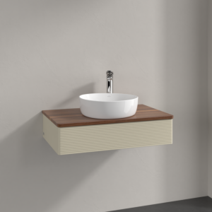 Villeroy und Boch Antao Waschtisch-Unterschrank K08152HJ 80x19x50cm, Hahnloch, Waschbeckenplattenfarbe warm walnut, silk grey matt lacquer