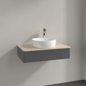 Villeroy und Boch Antao Waschtisch-Unterschrank K08153GK 80x19x50cm, Hahnloch, Waschbeckenplattenfarbe botticino, anthracite matt lacquer
