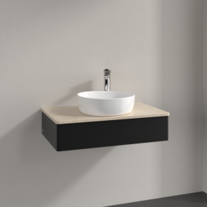 Villeroy und Boch Antao Waschtisch-Unterschrank K08153PD 80x19x50cm, Hahnloch, Waschbeckenplattenfarbe botticino, black matt lacquer