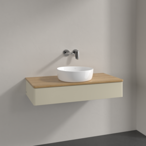 Villeroy &amp; Boch Antao vanity unit K09011HJ 100x19x50cm, washbasin top color honey oak, silk grey matt lacquer