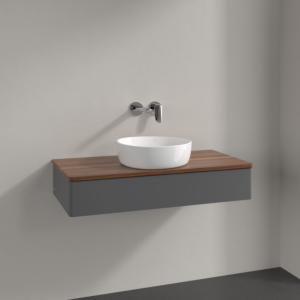Meuble vasque Villeroy &amp; Boch Antao K09012GK 100 x 19 x 50 cm, plan vasque couleur noyer chaud, laque anthracite mate