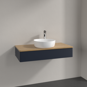 Villeroy &amp; Boch Antao vanity unit K09051HG 100x19x50cm, tap hole, washbasin top color honey oak, midnight blue matt lacquer