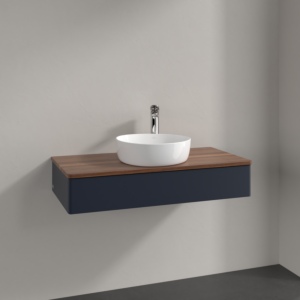 Villeroy &amp; Boch Antao vanity unit K09052HG 100x19x50cm, tap hole, washbasin top color warm walnut, midnight blue matt lacquer