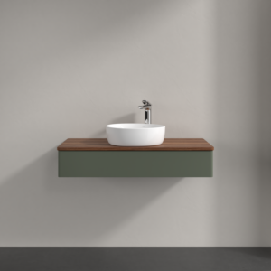 Villeroy &amp; Boch Antao vanity unit K09052HL 100x19x50cm, tap hole, washbasin top color warm walnut, leaf green matt lacquer