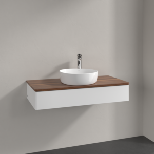 Villeroy und Boch Antao Waschtisch-Unterschrank K09052MT 100x19x50cm, Hahnloch, Waschbeckenplattenfarbe warm walnut, white matt lacquer